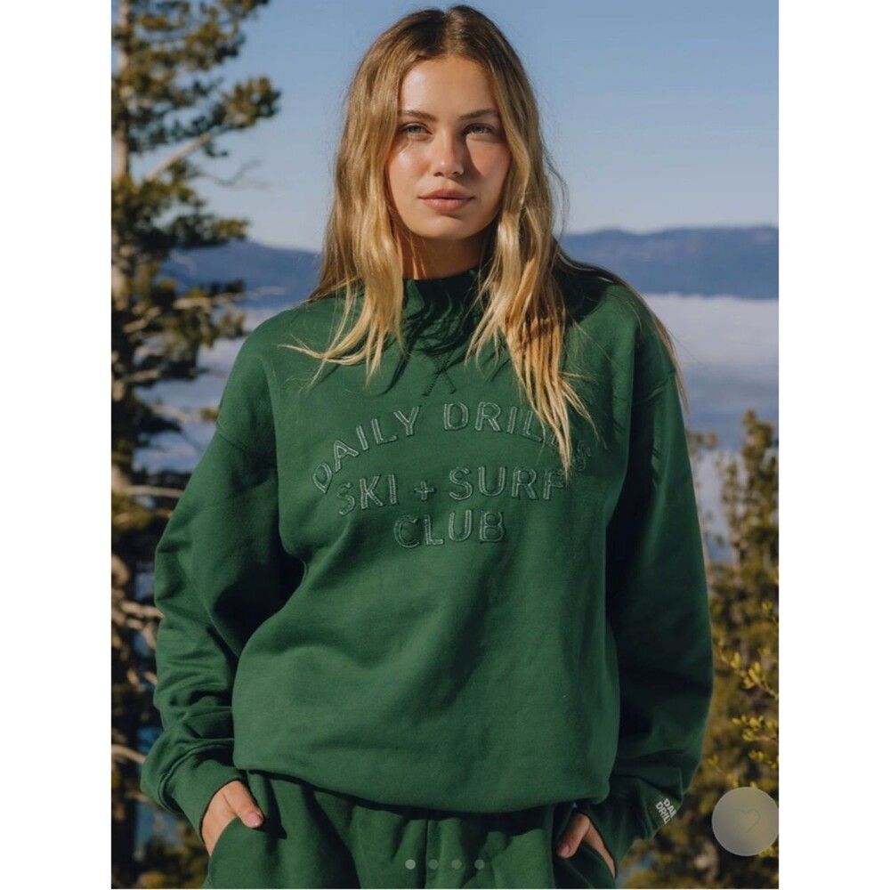 Daily Drills Forest Green Oversized Ski and Surf Crew